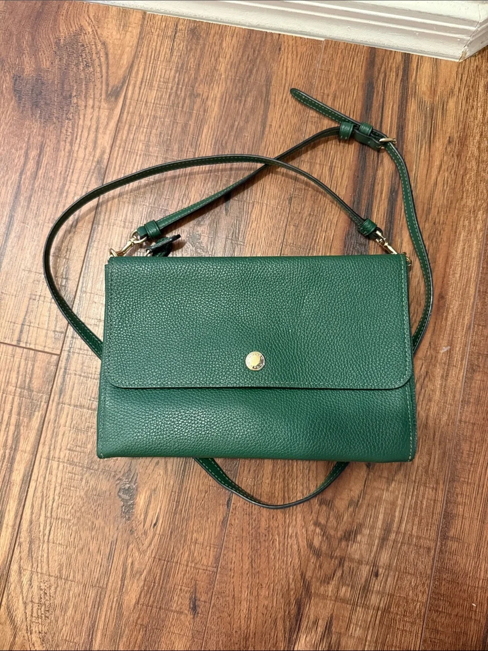 Coach Green Pebbled Leather Crossbody with Gold Snap